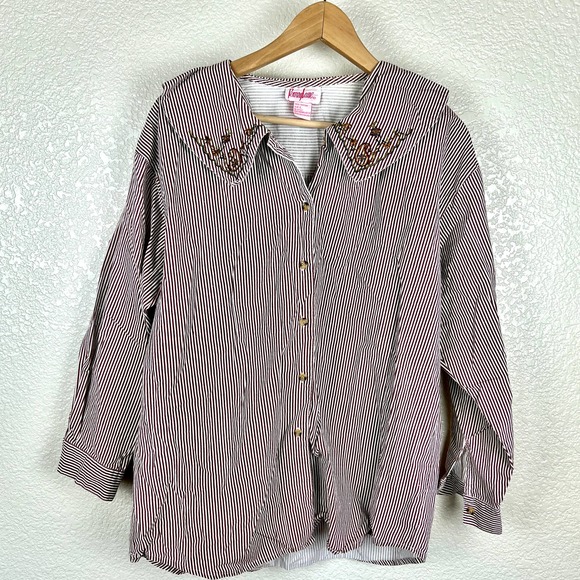 Vintage Pennylane Striped Embroidered Button Down Shirt - Picture 1 of 7